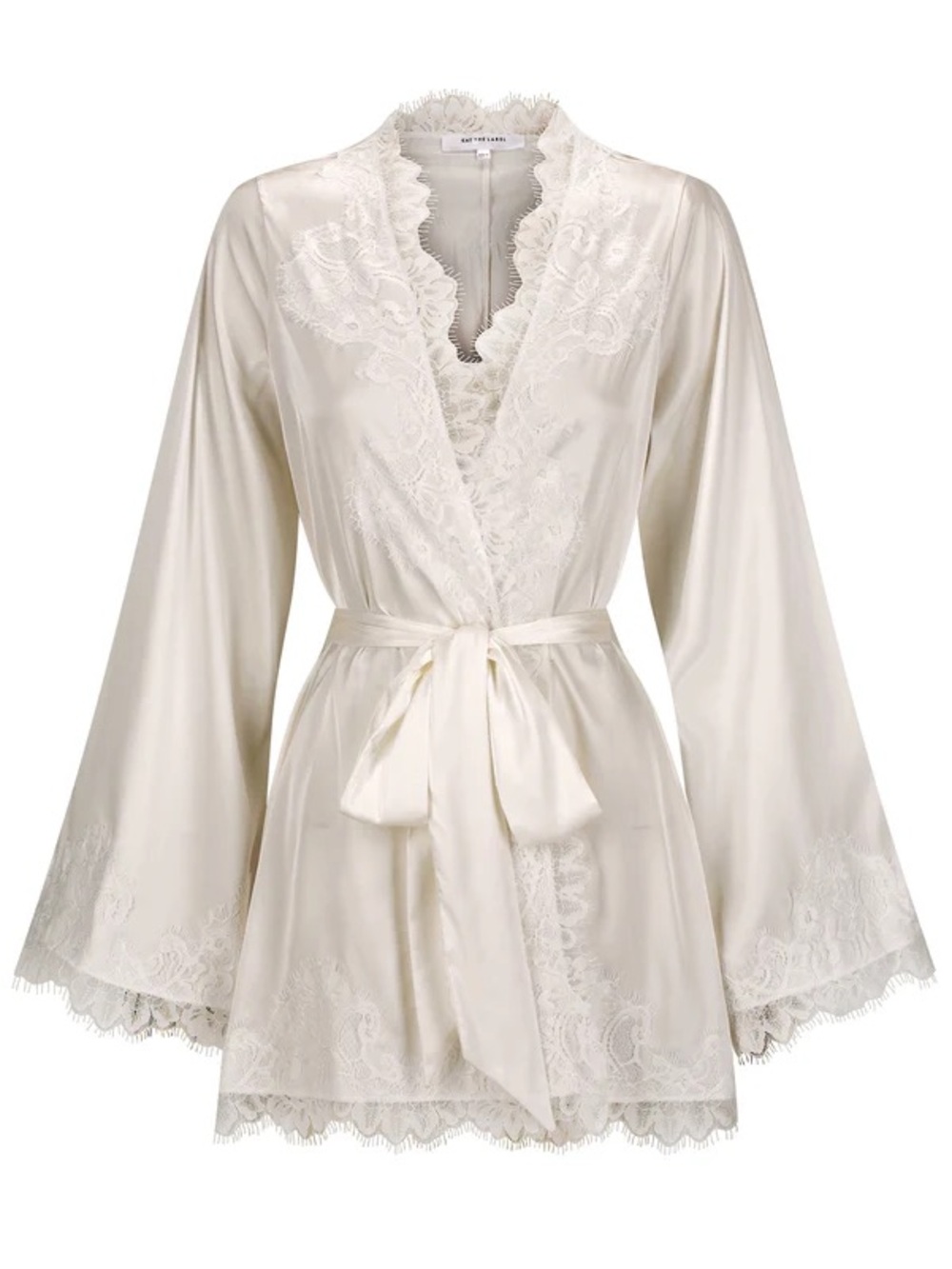 Lace-Trim Satin Wrap Robe in White - Women Intimates & Sleepwear - Picture 4 of 4